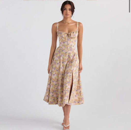 Sweetheart Corset Floral Midi Dress