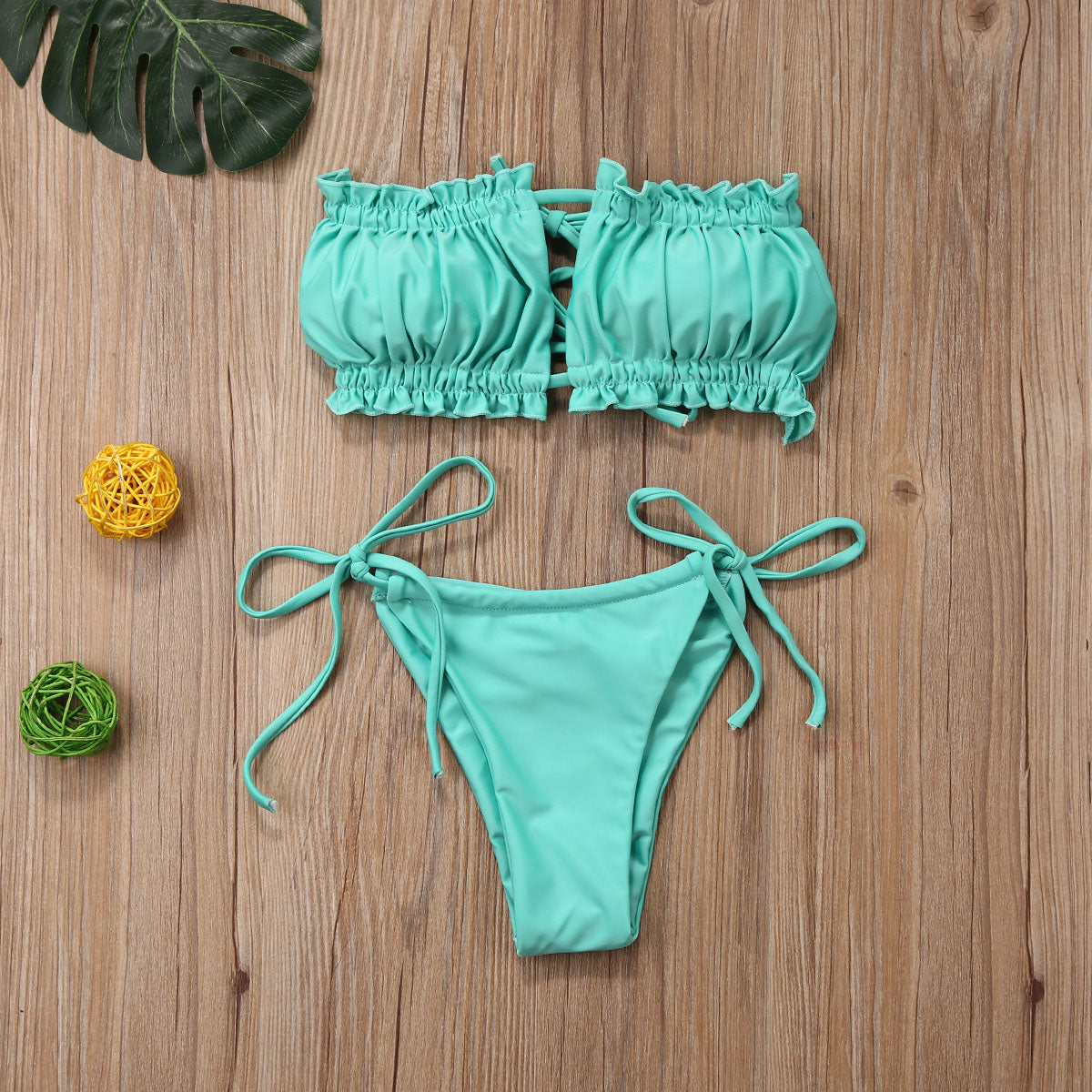 Ruffle Edge Bandeau Bikini Set – Multiple Colors