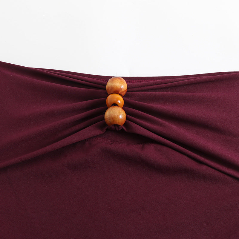 Bordeaux Luxe Ruched Swimsuit & Skirt Set