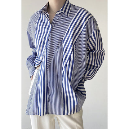 Modern Asymmetrical Striped Button‐Down Shirt