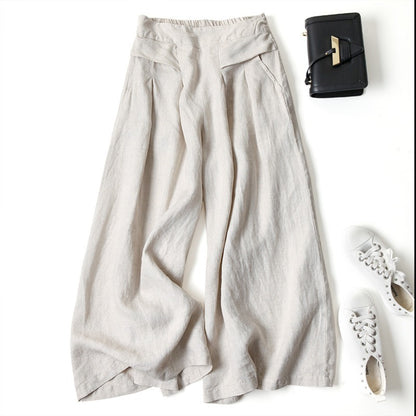 Luxurious Cotton &  Linen Wide Leg High Waisted Loose Pants with , Comes in Multiple  Colors.