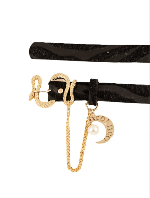 Jacquard Velvet Women's Belt with Decorative  Chain and Snake Buckle