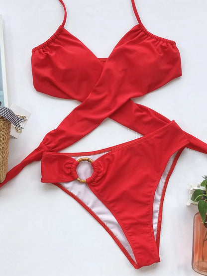 Capri Wrap Bikini Set with Bamboo Ring Detail