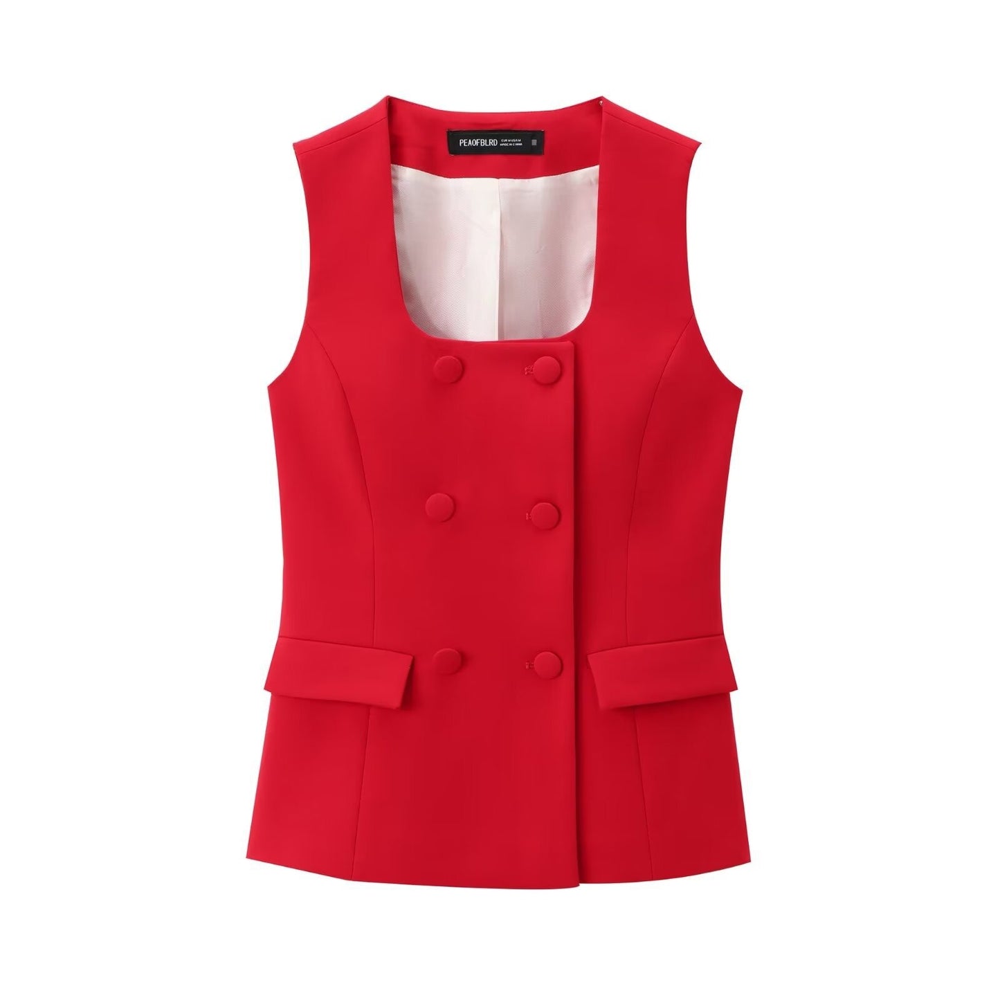 Red Sleeveless Double-Breasted Vest & Trousers Set – Power Dressing, Reinvented