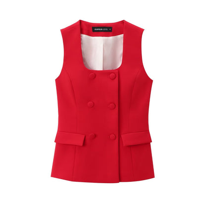 Red Sleeveless Double-Breasted Vest & Trousers Set – Power Dressing, Reinvented