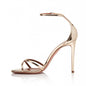 Sculptural Metallic Ankle-Strap Stiletto Sandals