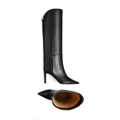 Sleek Luxe Knee-High Stiletto Boots – Black