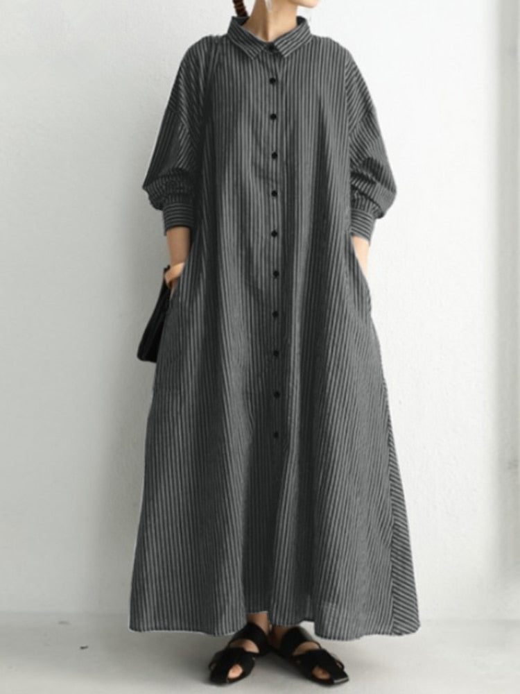 Striped  Long Sleeves Shirt Dress in Multiple Colors