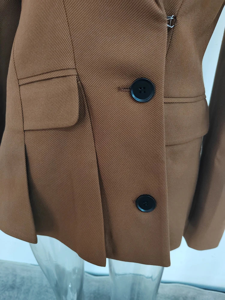 Women's Caramel Diagonal Single Breasted Blazer