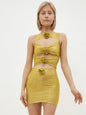 Slim Fitting Mini Dress with Cut-outs and 3D Flower Design Details,