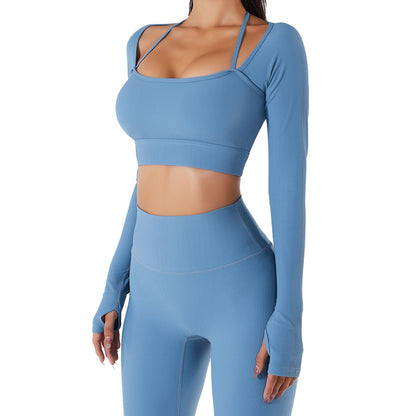 Fast Drying Sports Top and Short Set, Slim Fit Long Sleeve Yoga Outfit