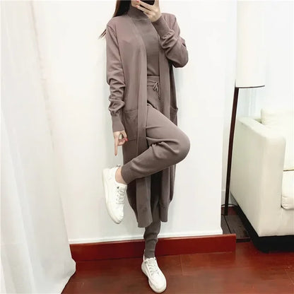 3 Piece Women's Casual Knit Suit of Matching Cardigan+ Vest +Pants