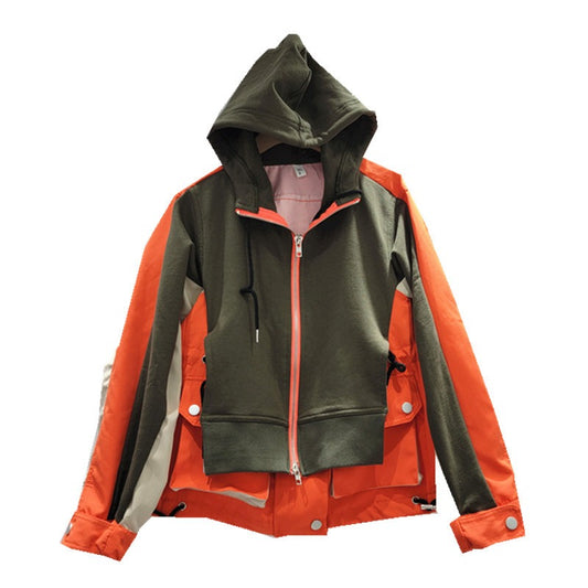 Stylish  Zipped Long Sleeves Hooded Jacket with Contrasting Fabrics, Multiple  Colors Available