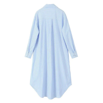 Blue Striped Button-Down Shirt Dress