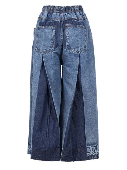 Panelled Wide-Leg Drawstring Denim Jeans