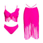 Wild Fiesta Fringe Bikini & Skirt Set – Hot Pink 3-Piece