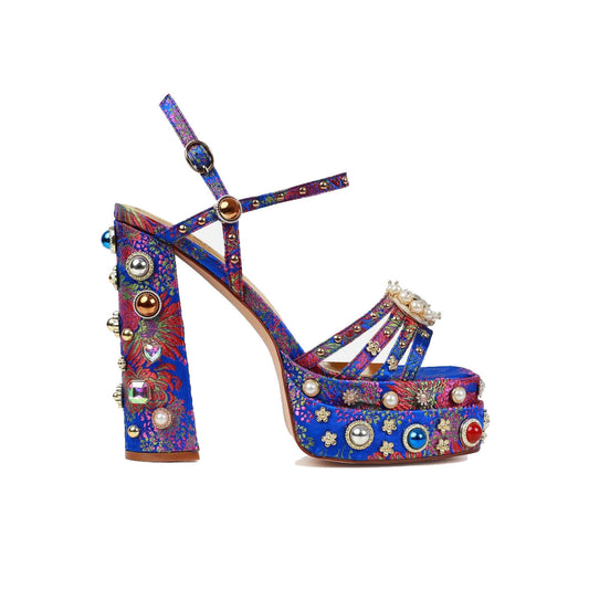 Royal Envy Jeweled Brocade Platform Sandals