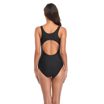 Bold Contrast One-Piece Swimsuit – Sleek & Sporty Cutout Back