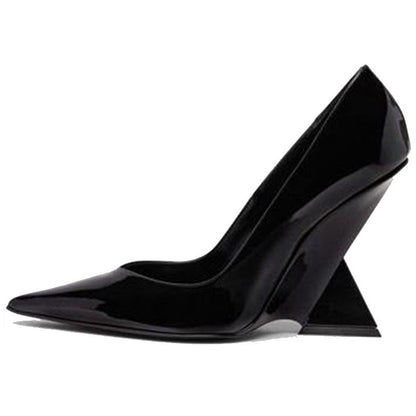 Ultra High Heels, Pointed Toe, Patent Leather Wedge Shoes