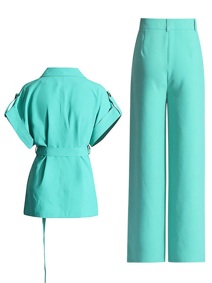 Elegant Two-Piece Safari Style Pant Suit for Ladies