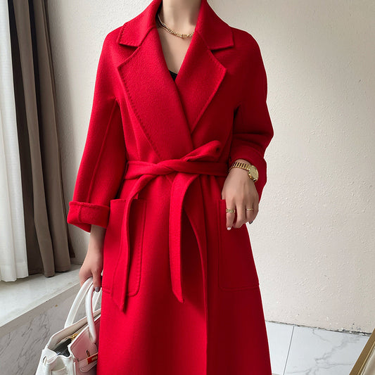 Elegant Long Belted Cashmere Coat for Women