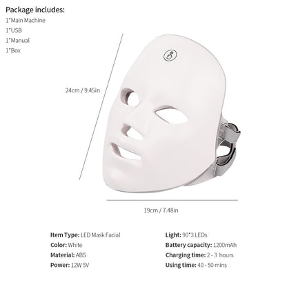 USB Rechargeable Manual Touch Test LED Mask Colorful Photon Skin Rejuvenation Beauty Facial Mask