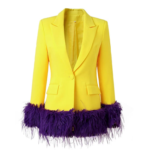 New Design Women's Blazer With Faux Fur-trim