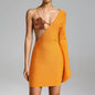 Orange Flower Sequin Design Sexy One Shoulder Long Sleeve