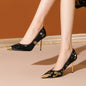 Gilded Splatter Pony-Hair Pointed-Toe Stiletto Leather Pumps