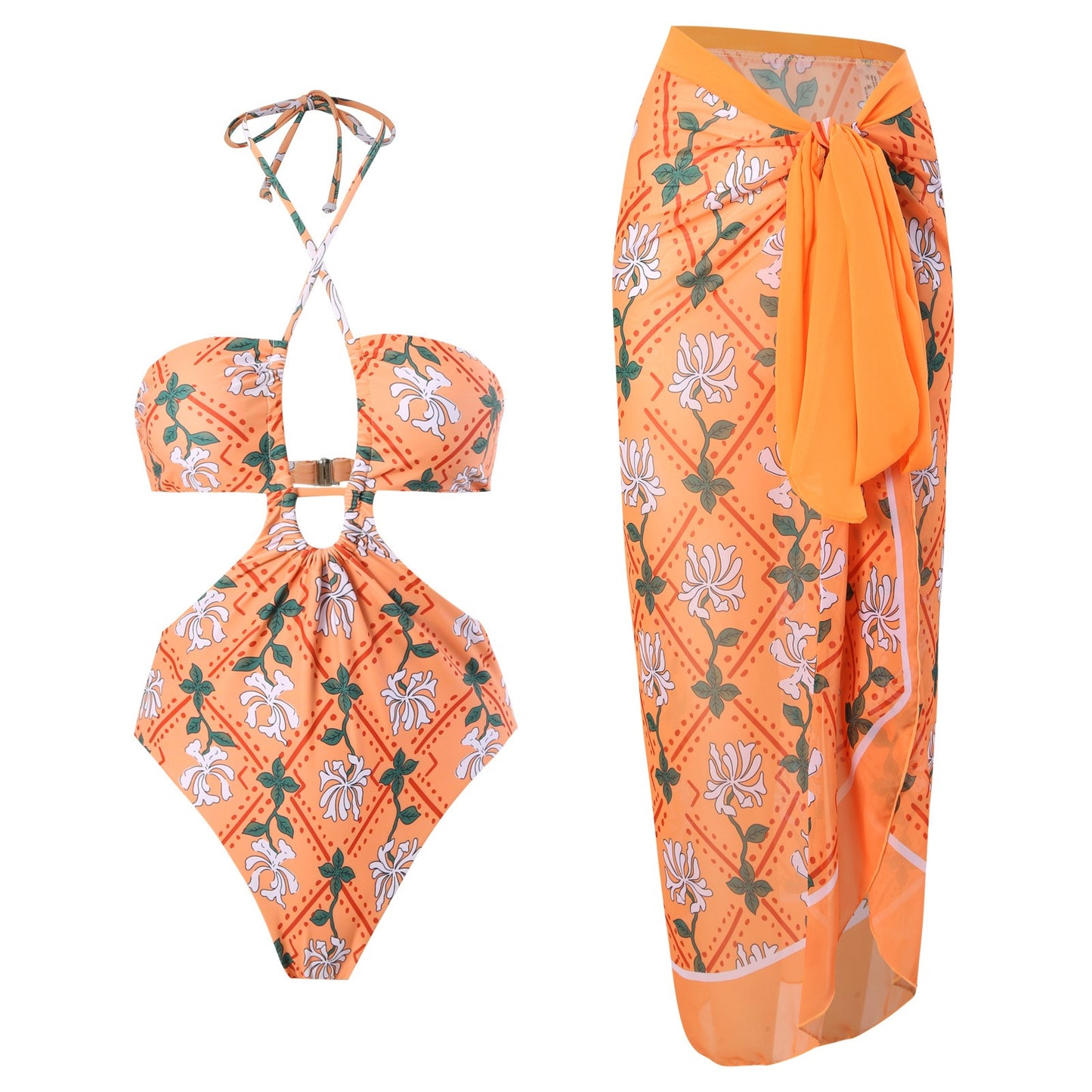 Stylish One Piece Print Pattern Swimsuits Paired with Matching Print Sarong in  Multiple Designs