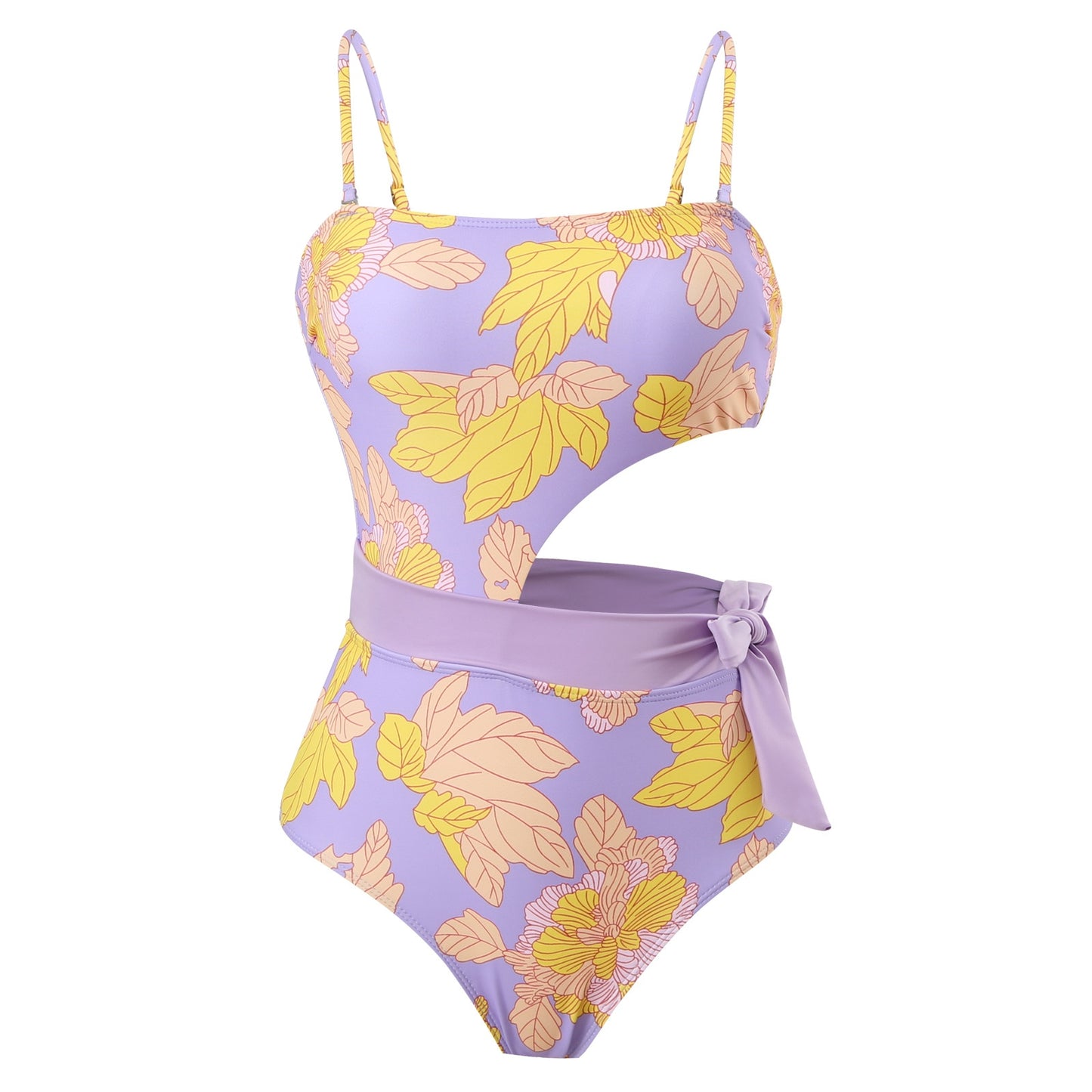 Lilac Bloom Cutout Swimsuit & Chiffon Sarong Set