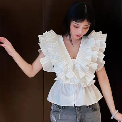 Cute Layered Lotus Leaf Top in Solid Color