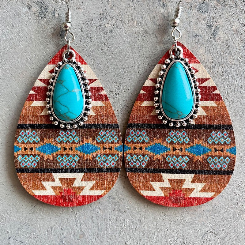 Women's  Ethnic Earrings with Turquoise Tear Drop