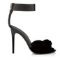 Velvet Rosette Ankle-Strap Stiletto Sandals