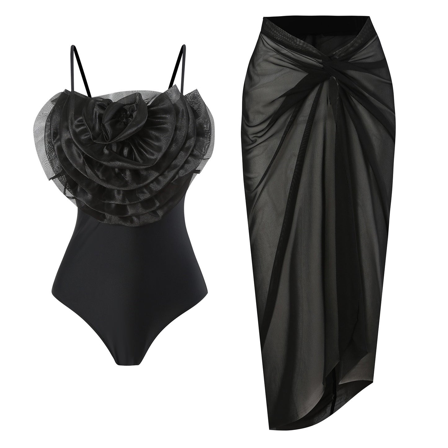 Floral Romance Ruffle One-Piece Swimsuit & Ombre Sarong Set