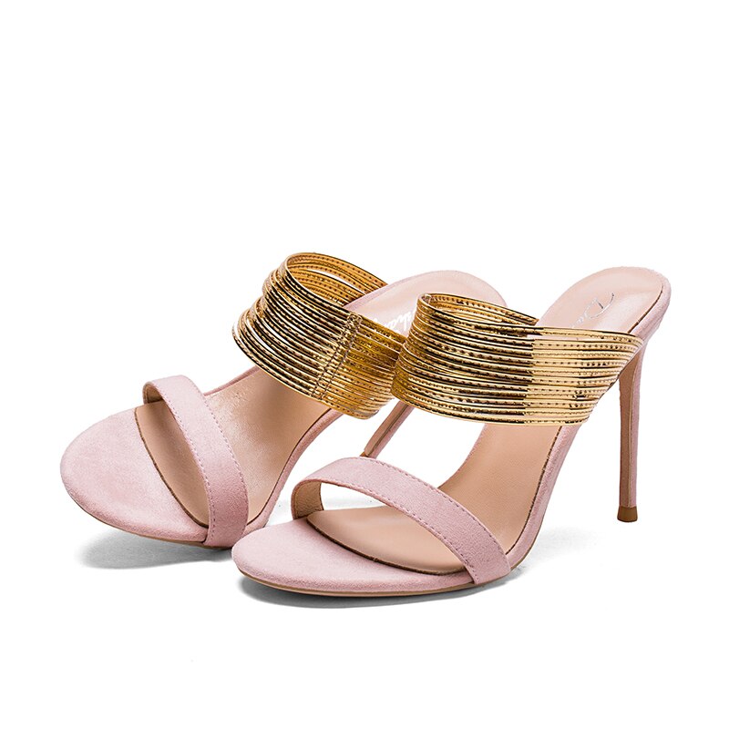 Golden Hour High-Heel Mules – Luxe Metallic Band Stilettos