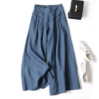 Luxurious Cotton &  Linen Wide Leg High Waisted Loose Pants with , Comes in Multiple  Colors.