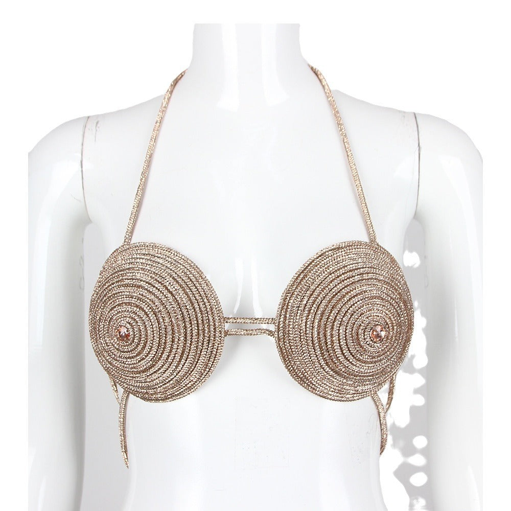 Rose Gold Halter Bra Top With Diamond Chain Details