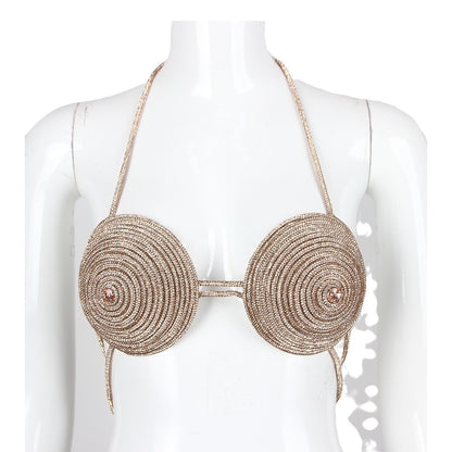 Rose Gold Halter Bra Top With Diamond Chain Details