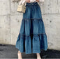 Long Vintage Denim Skirt with Elastic Waist