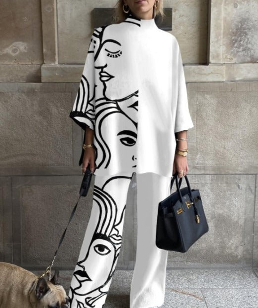 Elegant Resort Style Flowy Pants and Tunic Set With am Artistic Flair