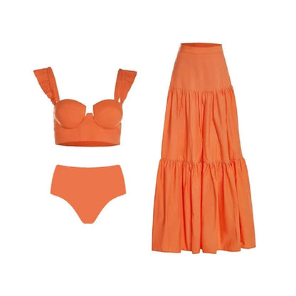Sunset Ruffle Bikini & Tiered Maxi Skirt Set