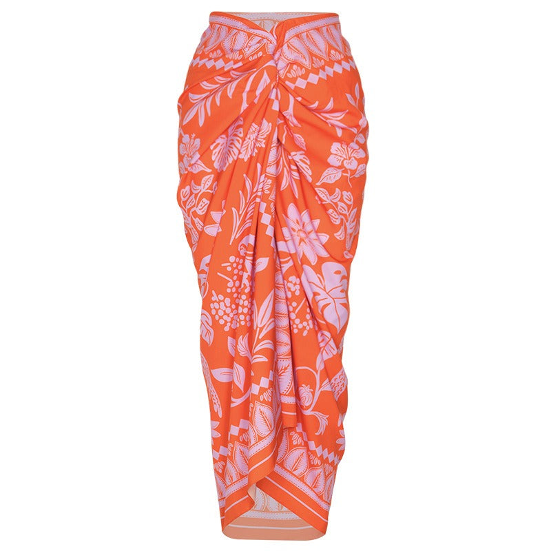 Floral Bloom One Shoulder Swimsuit & Sarong Set – Tropical Orange