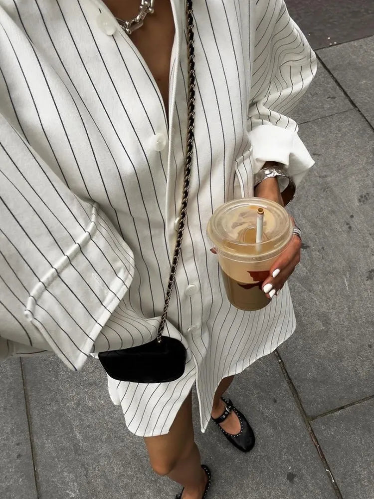 Long sleeved Striped Shirt Dress