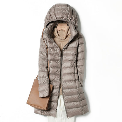 High Quality Lightweight Women's  Down  Puffer Jacket With a Detachable Hood, Packable.