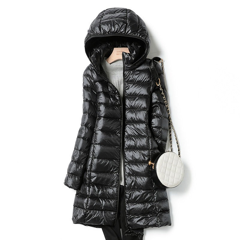 High Quality Lightweight Women's  Down  Puffer Jacket With a Detachable Hood, Packable.