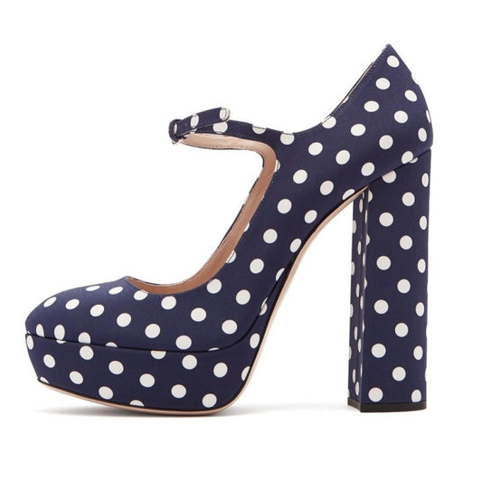 Retro Polka Dot Platform Heels – Chunky High Heel Mary Janes