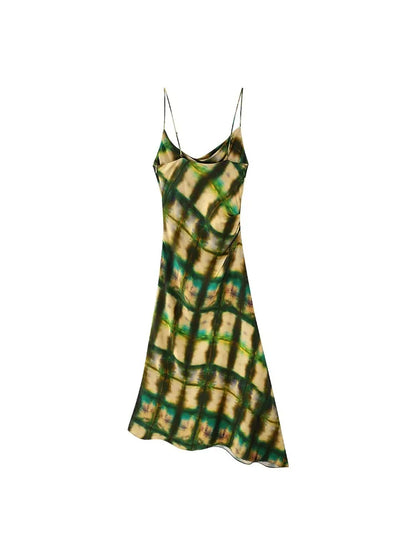 Slinky Print Midi Slip  Dress With  Spaghetti Straps