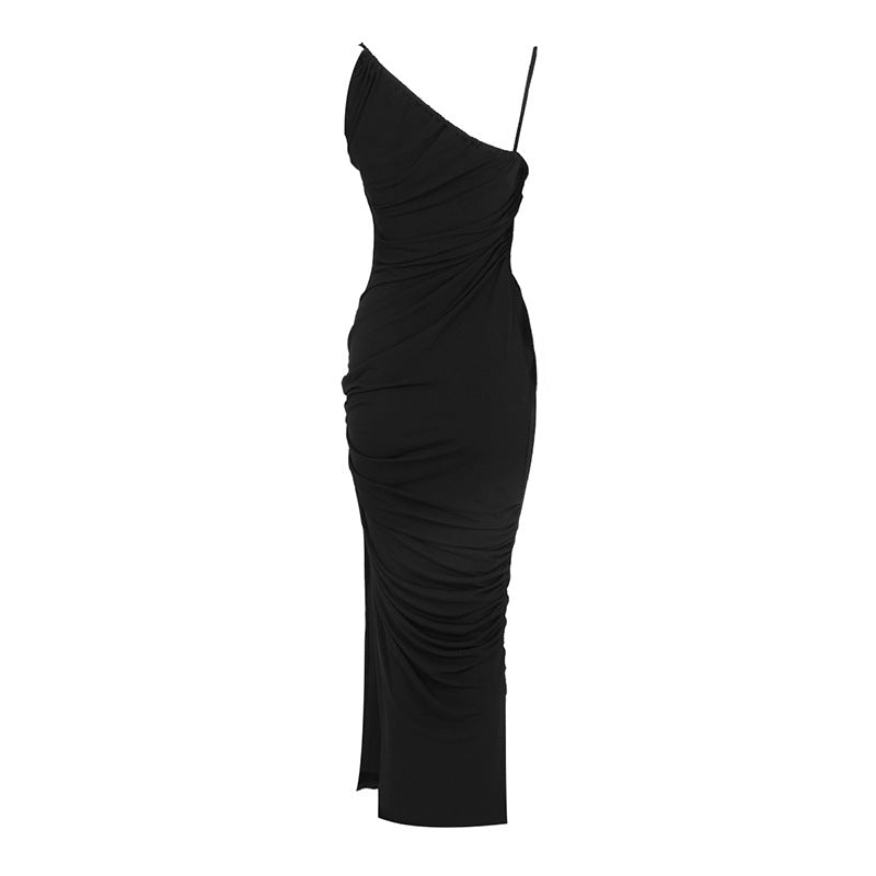 Black Sling Colorblock Dress Knit Bandage Evening Dress Winter Fashion for Women