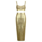 Gold Bandage Skirt and Bra Top Two-Piece Set